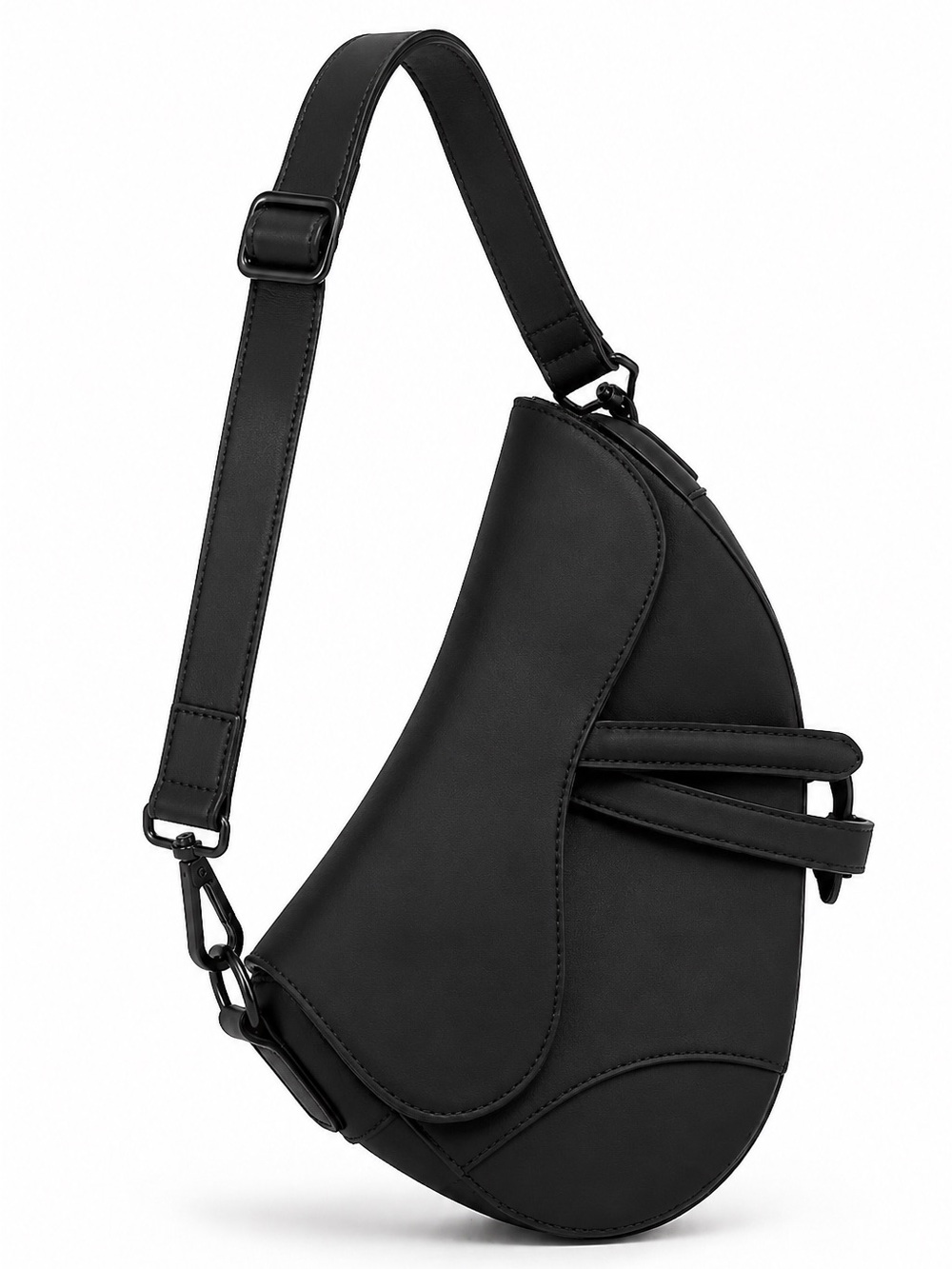 Black Leather Saddle Style Bag